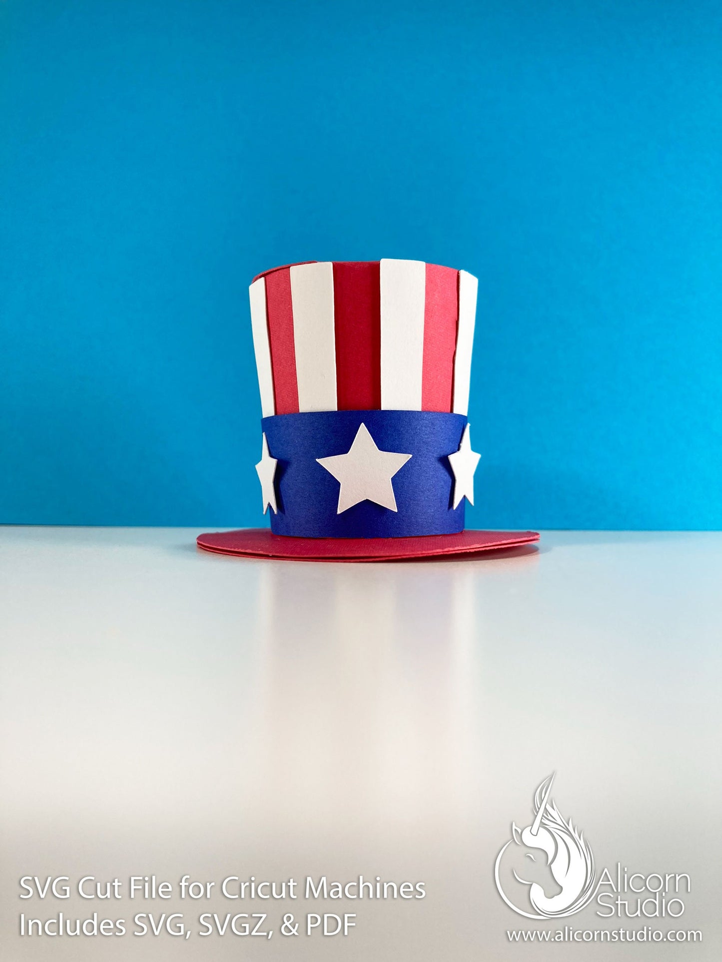 3D Paper 4th of July Hat SVG File Cut File for Cricut Cupcake Topper Independence Day Uncle Sam Top Hat Party Decor