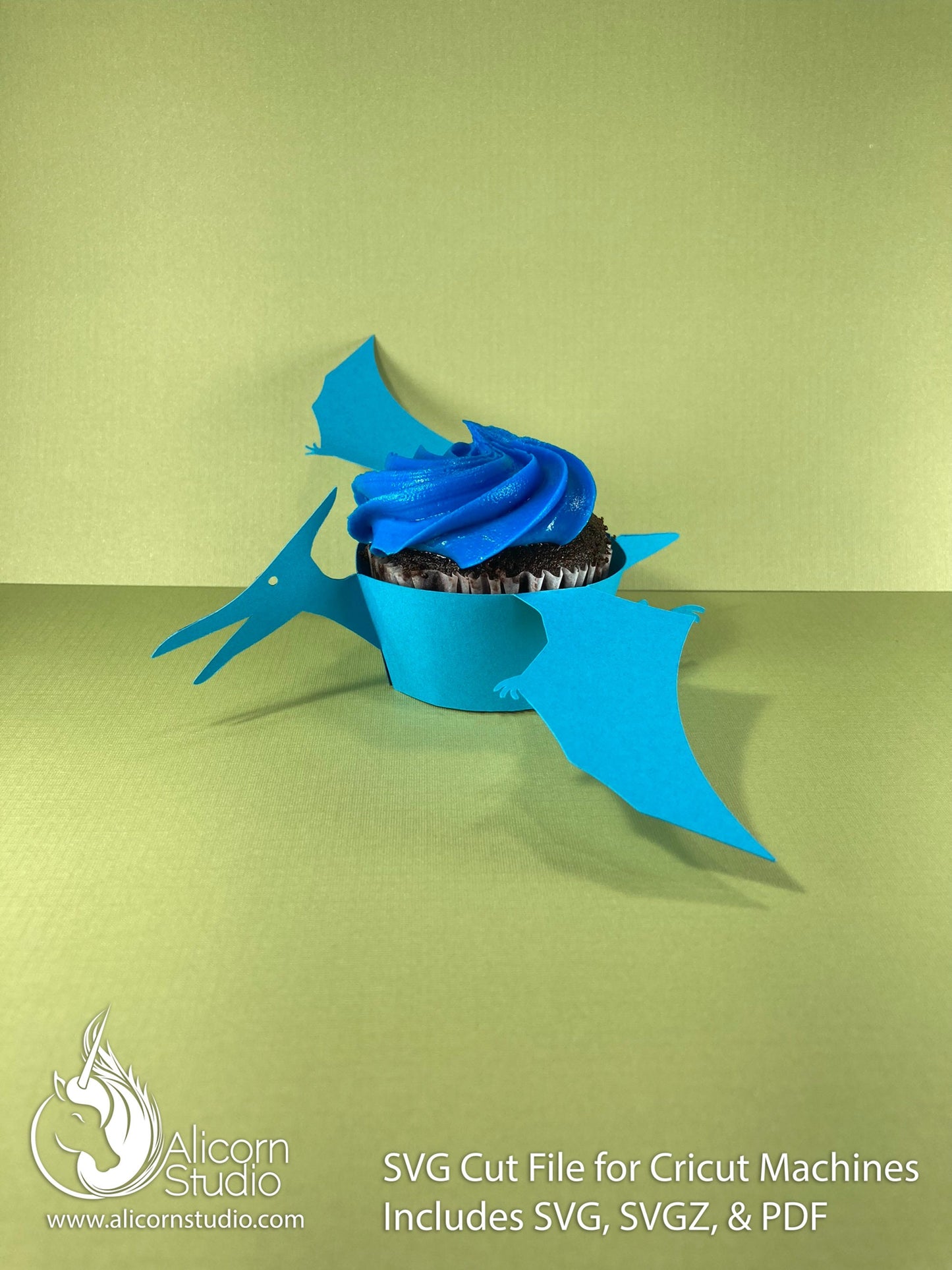 Pterodactyl Dinosaur SVG Cricut Cut File 3D Paper Cupcake Wrap Liner Wrapper Party Decor