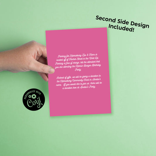 Chick Birthday Party Invitation Editable Digital Download Cute Kids 1st Farm Toddler Pink