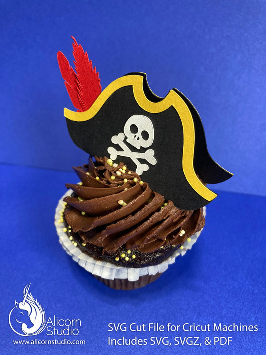 Mini 3D Pirate Hat SVG File Paper Cut File for Cricut Cupcake Topper Birthday Party Decor