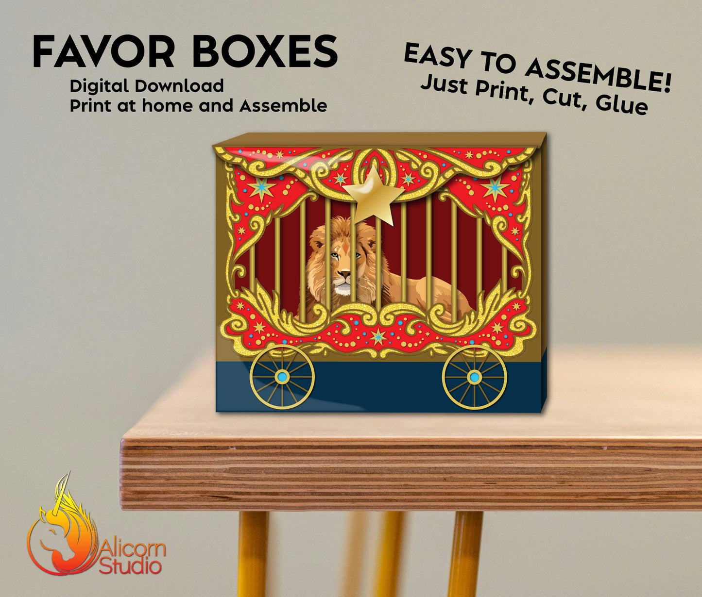 Circus Train Favor Box Digital File Print and Cut Printable Party Decor Birthday Carnival