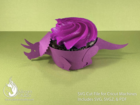Triceratops Dinosaur SVG Cricut Cut File 3D Paper Cupcake Wrap Liner Wrapper Party Decor