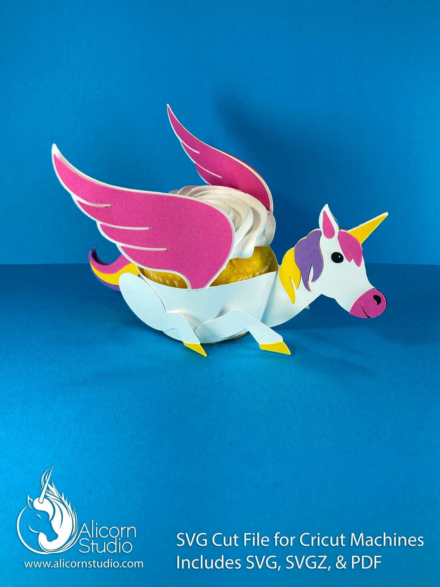 Winged Unicorn Cricut Cupcake 3D SVG Cut File for Paper Alicorn Liner Wrapper Party Decor