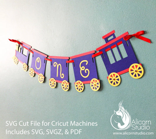 Train Banner Bunting SVG File Cut File for Cricut Kids Birthday Party Decor