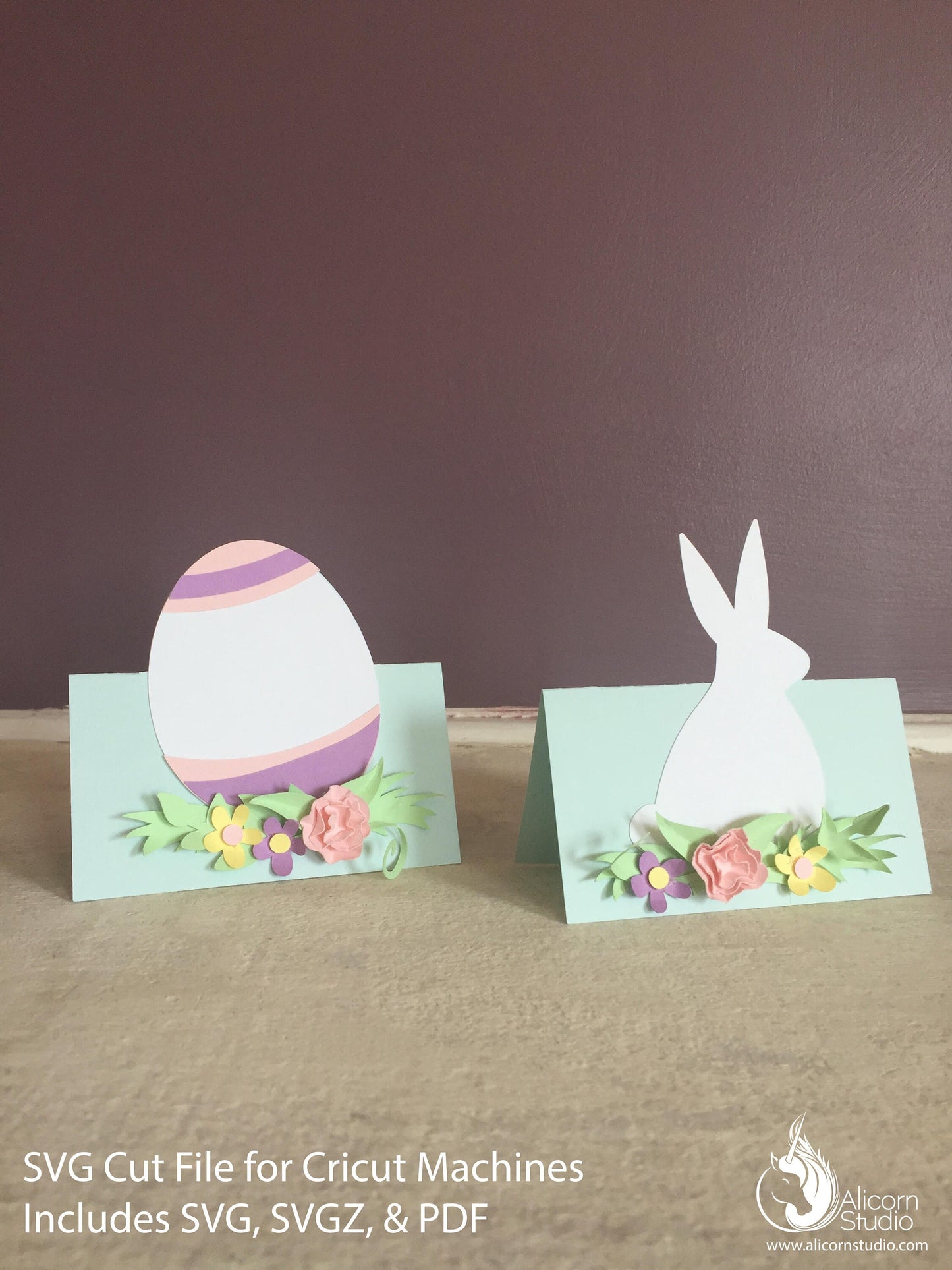 Easter Place Cards SVG File Cut File for Cricut Kids Easter Party Decor Bunny and E