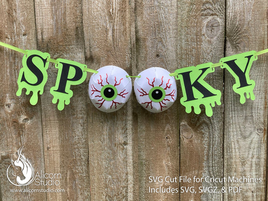 Halloween Cricut SVG 3D Paper Creepy Eye ball and Slime Drip Banner Bunting Cut File for Decor