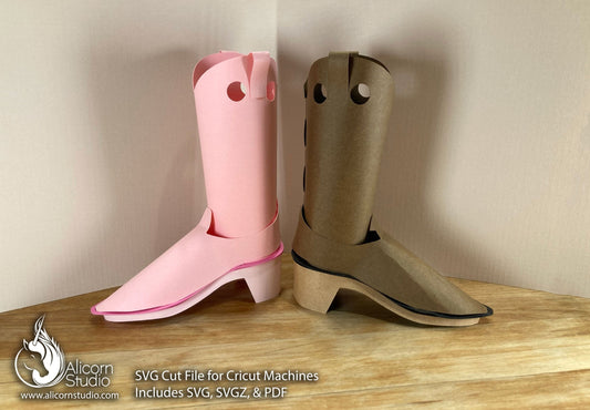 3D Paper Cowboy Cowgirl Boot SVG File Cut File for Cricut Country Western Party Decor Favor