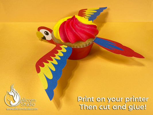 Printable Parrot Cupcake Wrap Digital File Print and Cut Pirate Party Decor Birthday