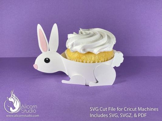 Bunny Rabbit Cricut Cupcake 3D SVG Cut File for Paper Wrap Liner Wrapper Easter Party Decor