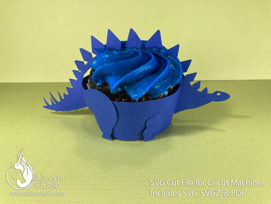 Stegosaurus Dinosaur SVG Cricut Cut File 3D Paper Cupcake Wrap Liner Wrapper Party Decor