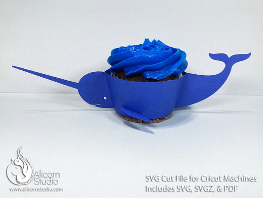3D Paper Narwhal-Ocean Animals Cupcake Wrapper-SVG File Paper Cut File for Cricut Birthday Party Decor