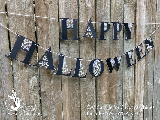 Halloween Spider Web Letters Cricut SVG 3D Paper Banner Bunting Cut File for Decor