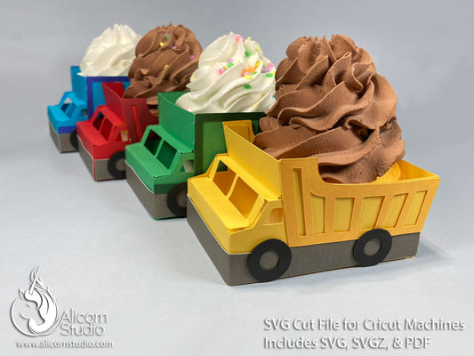 3D Cupcake Wrap Trucks Pack Dump Trucks & Garbage Trucks - SVG Cricut Cut File Cupcake Wrap Liner Wrapper Birthday Party Decor