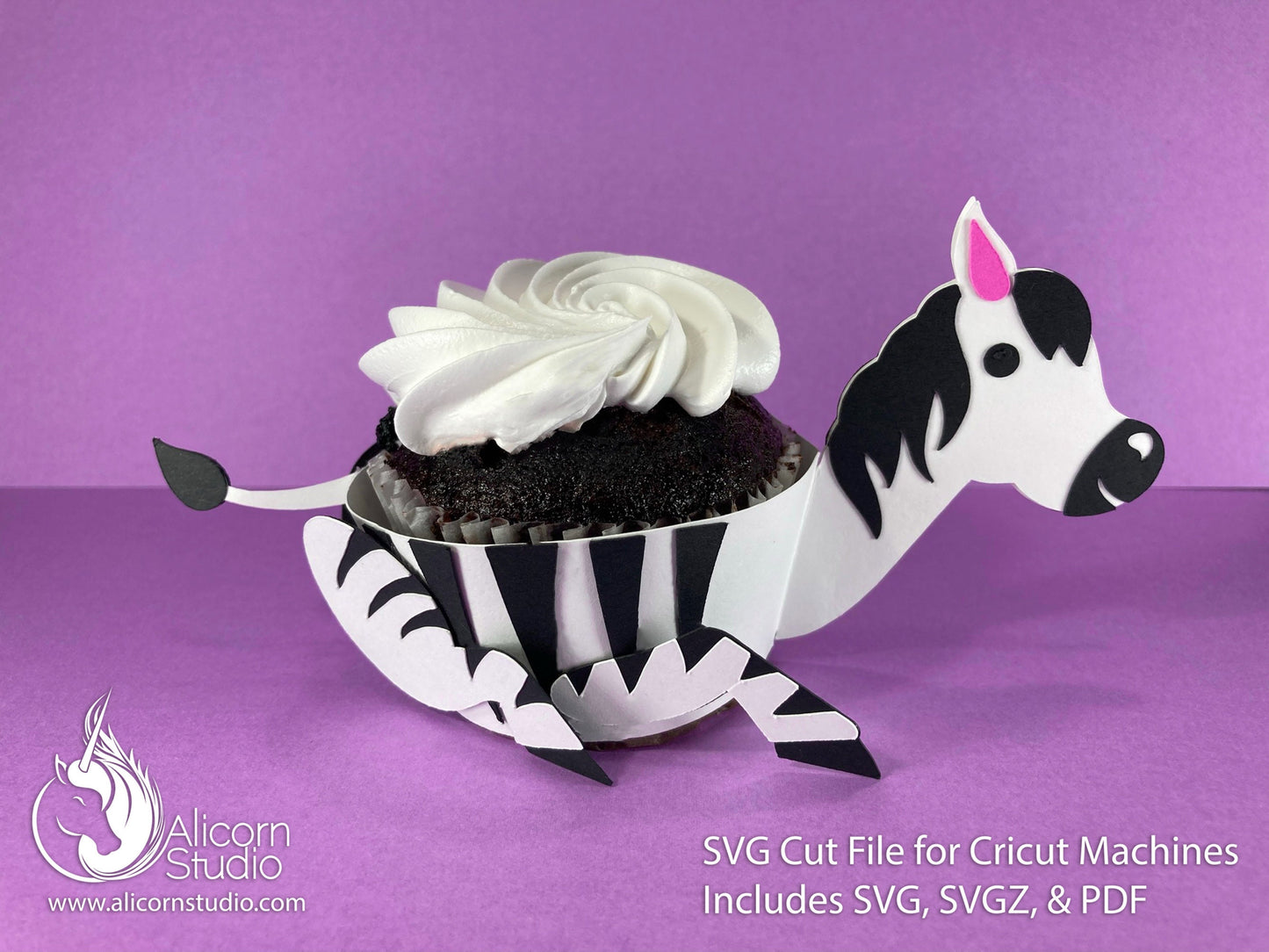 Zebra Cricut Cupcake 3D SVG Cut File for Paper Wrap Liner Wrapper Party Decor