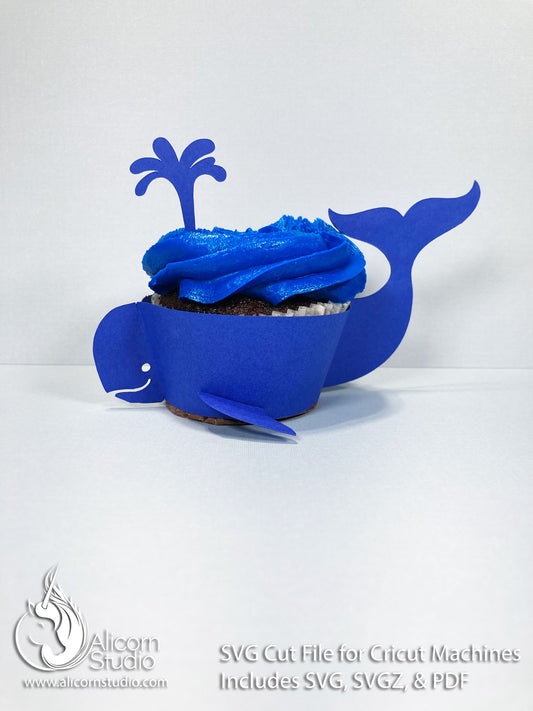 3D Paper Whale-Ocean Animals Cupcake Wrapper-SVG File Paper Cut File for Cricut Birthday Party Decor