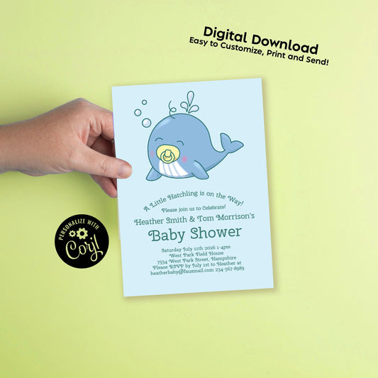 Whale Under the Sea Baby Shower Invitation Editable Digital Download Cute Kids