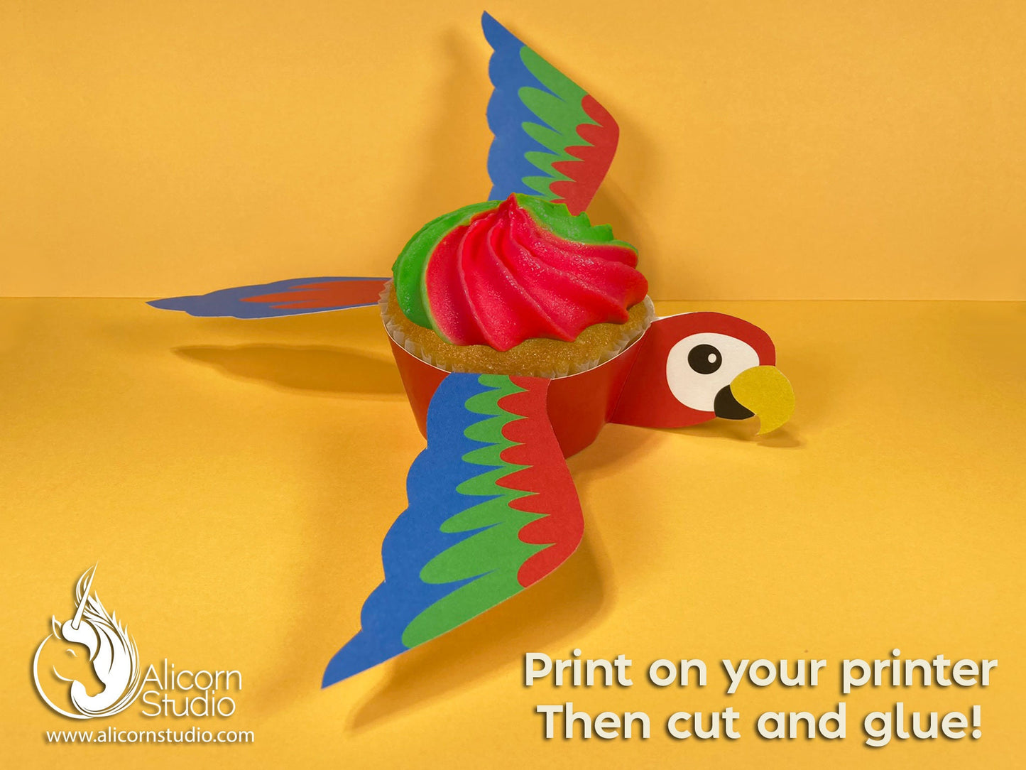 Printable Parrot Cupcake Wrap Digital File Print and Cut Pirate Party Decor Birthday