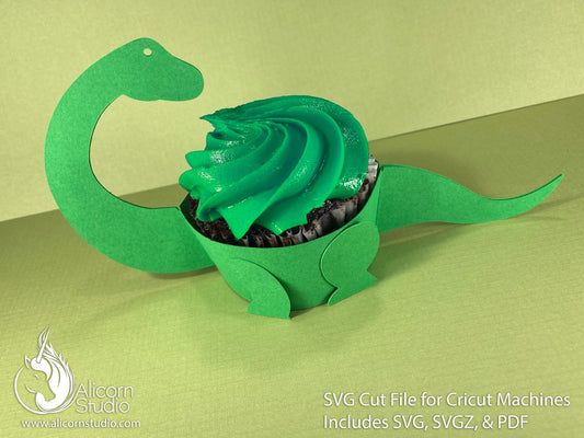 Brontosaurus Dinosaur SVG Cricut Cut File 3D Paper Cupcake Wrap Liner Wrapper Party Decor