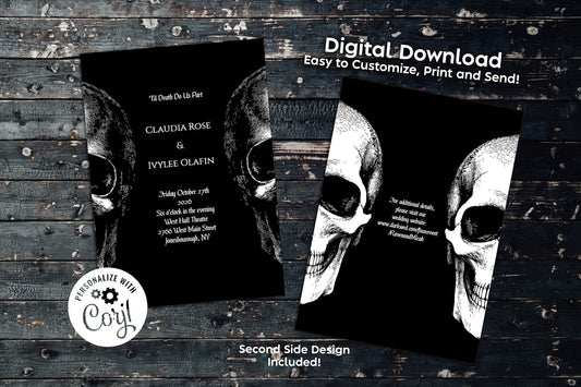 Til Death Do Us Part Gothic Skull Wedding Invitation Editable Digital Download Halloween Party