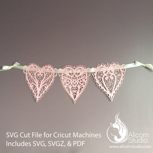Vintage Lace Heart Banner SVG File Cut File for Cricut Valentine's Day Decor