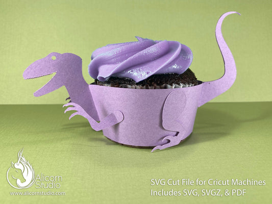 Velociraptor Dinosaur SVG Cricut Cut File 3D Paper Cupcake Wrap Liner Wrapper Party Decor