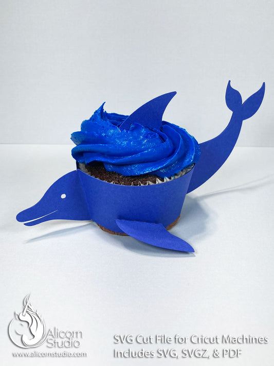3D Paper Dolphin-Ocean Animals Cupcake Wrapper-SVG File Paper Cut File for Cricut Birthday Party Decor