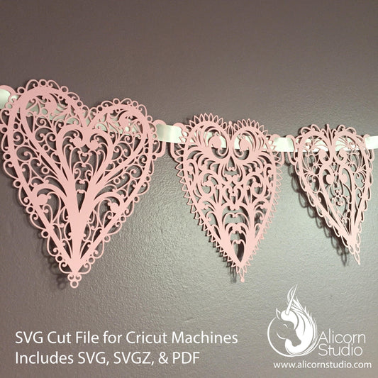 Vintage Lace Heart Banner SVG File Cut File for Cricut Valentine's Day Decor