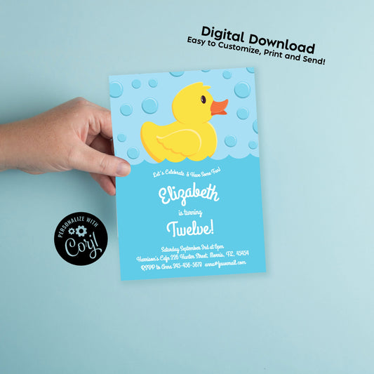Rubber Ducky Baby Shower Birthday Party Editable Digital Download Yellow Duckie