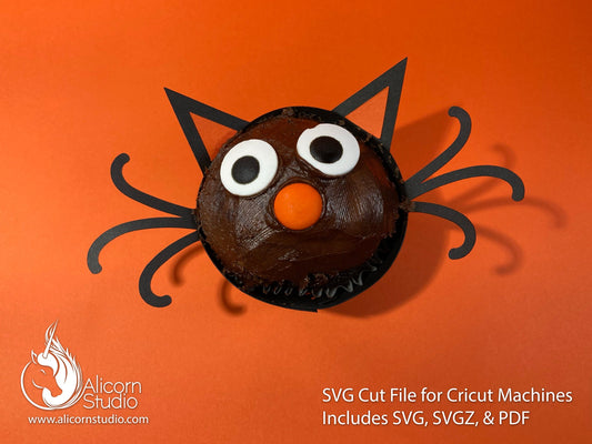 Halloween Black Cat Face 3D Cupcake Wrap Paper SVG Cut File for Cricut Liner Wrapper Party Decor