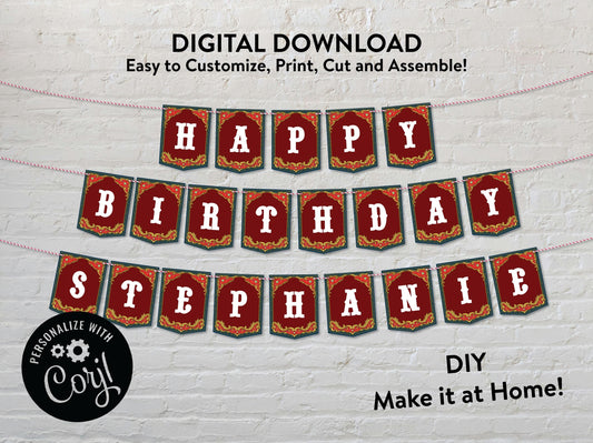 Circus Carnival Banner Flag Party Decor Digital Vintage Kids Birthday Party Download