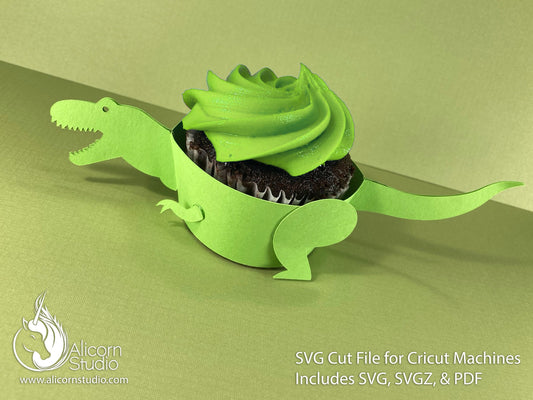 T-Rex Dinosaur SVG Cricut Cut File 3D Paper Cupcake Wrap Liner Wrapper Tyrannosaurus Rex Party Decor