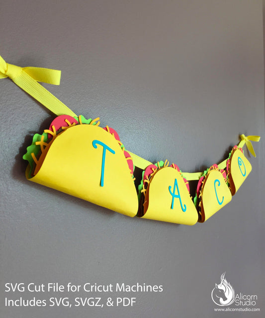 3D Paper Taco Banner Bunting SVG File Cut File for Cricut Mexican Fiesta Kids Birthday Party Decor