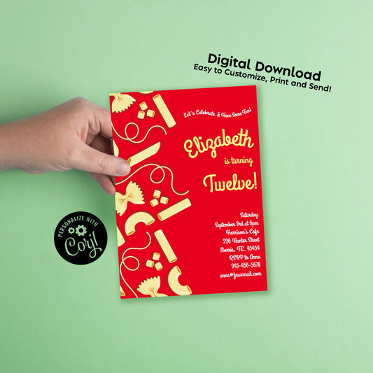 Noodles Pasta Invitation Birthday Party Editable Digital Download Italian Food