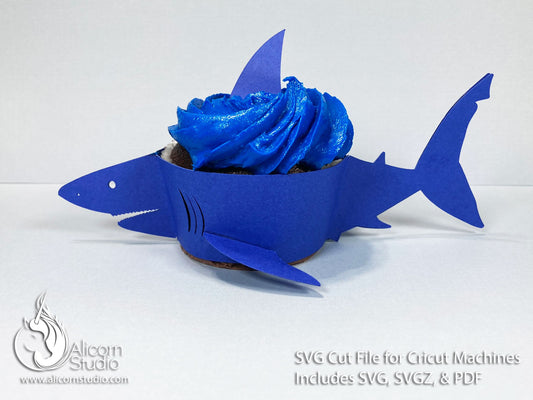 3D Paper Shark-Ocean Animals Cupcake Wrapper-SVG File Paper Cut File for Cricut Birthday Party Decor
