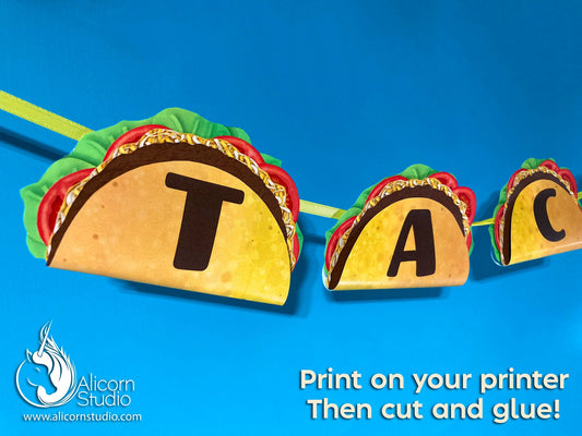 Printable Taco Banner 3D File Mexican Fiesta Party Decor Birthday