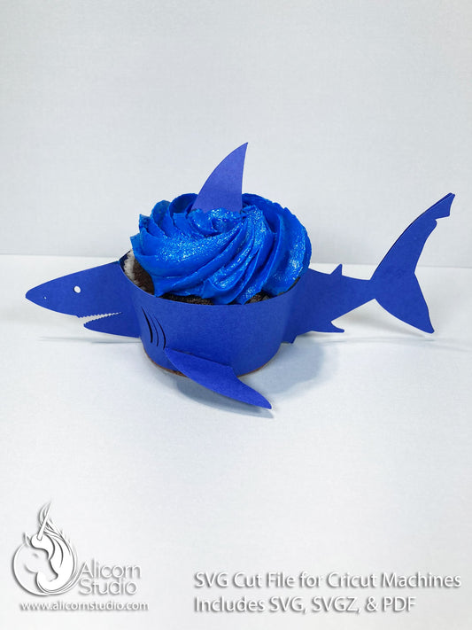 3D Paper Shark-Ocean Animals Cupcake Wrapper-SVG File Paper Cut File for Cricut Birthday Party Decor