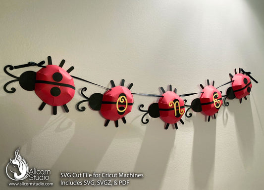 3D Paper Ladybug Banner Bunting SVG File Cut File for Cricut Bug Insect Kids Birthday Party Decor
