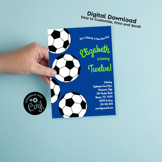 Soccer Balls Sports Invitation Editable Digital Download Birthday Party Kids