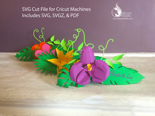Tropical Flower Place Cards SVG File Cut File for Cricut Hawaiian Luau Wedding Party