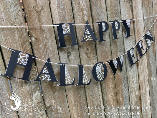 Halloween Spider Web Letters Cricut SVG 3D Paper Banner Bunting Cut File for Decor