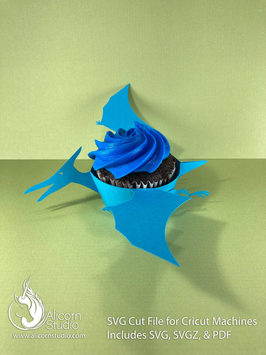 Pterodactyl Dinosaur SVG Cricut Cut File 3D Paper Cupcake Wrap Liner Wrapper Party Decor