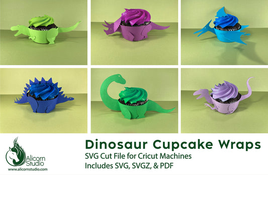 3D Dinosaur Cupcake Wrap SVG Cricut Cut File Paper Liner Wrapper Party Decor