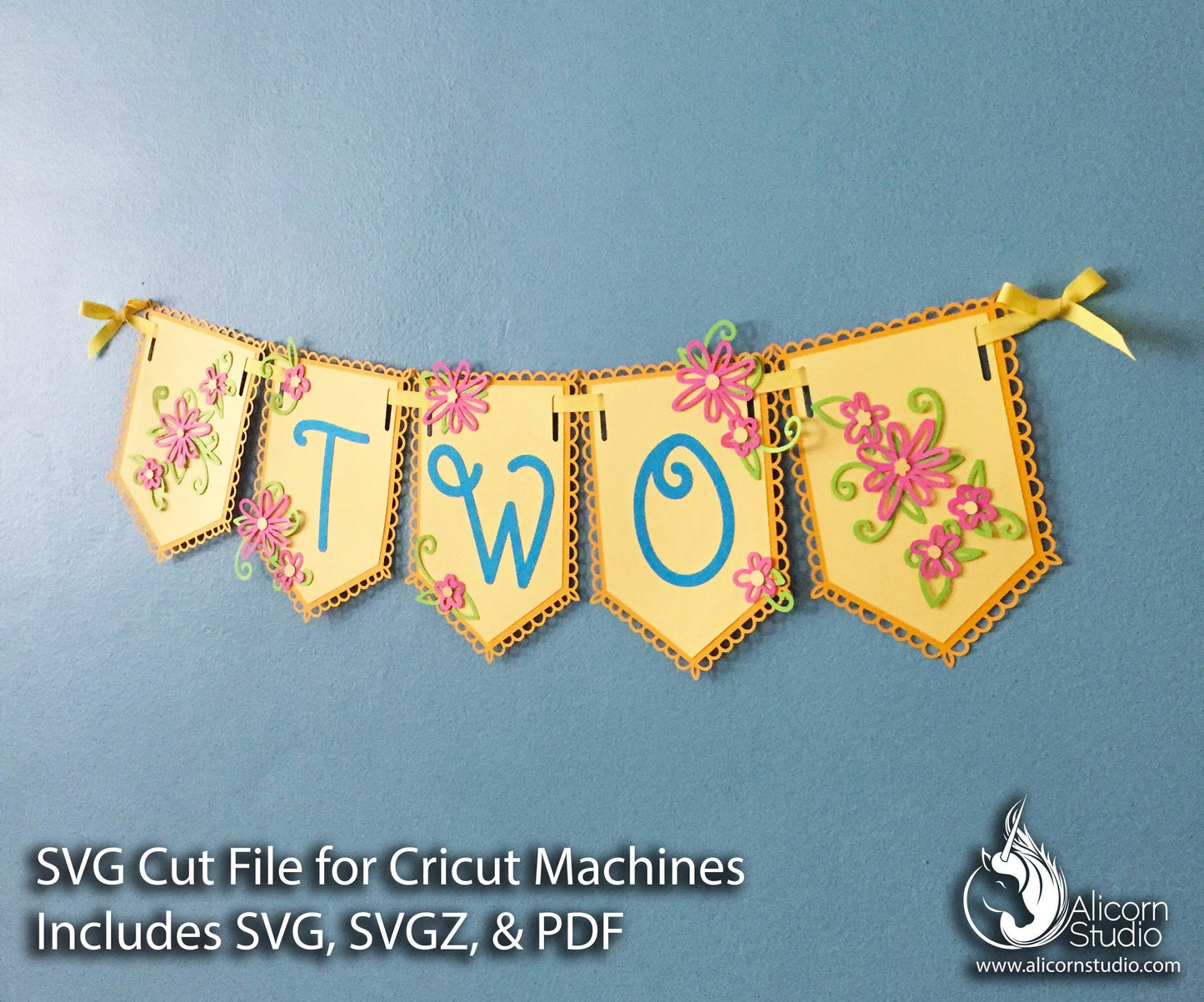 Spring Flower Banner Bunting SVG File Cut File for Cricut Kids Birthday Party Decor