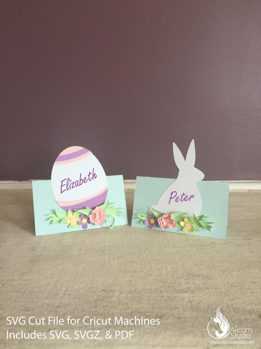 Easter Place Cards SVG File Cut File for Cricut Kids Easter Party Decor Bunny and E
