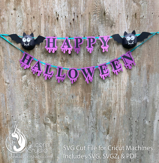 3D Halloween Bat Cricut SVG Paper Banner Bunting Cut File for Decor
