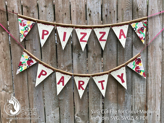 3D Paper Pizza Banner Bunting SVG File Cut File for Cricut Kids Birthday Party Decor