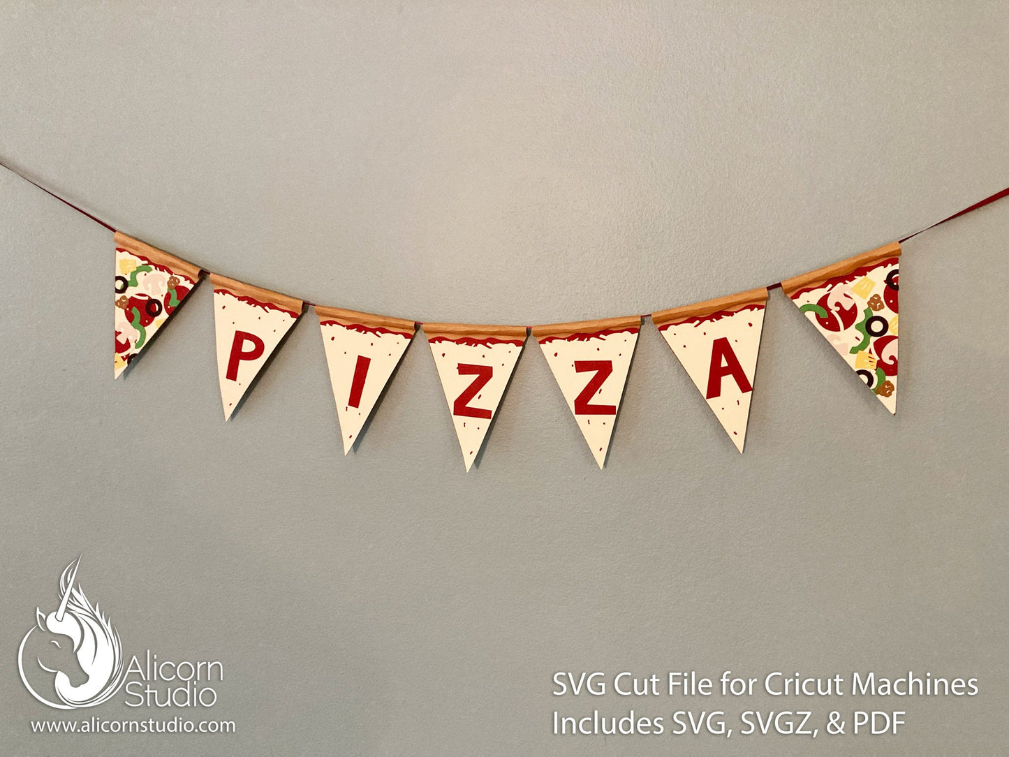 3D Paper Pizza Banner Bunting SVG File Cut File for Cricut Kids Birthday Party Decor