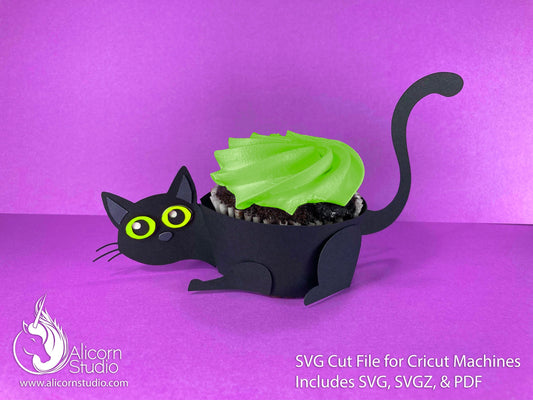 Black Cat Halloween 3D Paper SVG File Cut File for Cricut Cupcake Wrap  Liner Wrapper Party Decor
