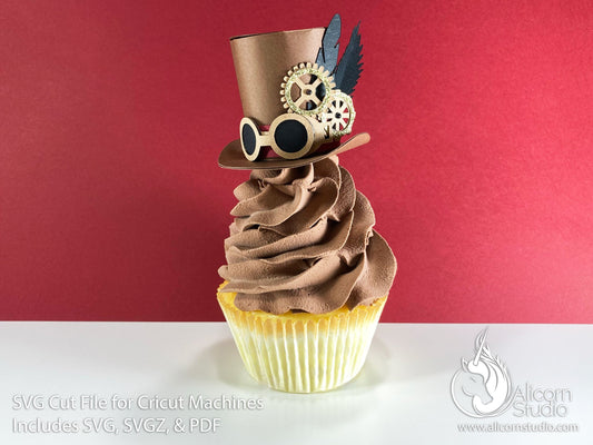 3D Paper Steampunk Top Hat SVG File Cut File for Cricut Cupcake Topper Steam Punk Vintage Party Decor