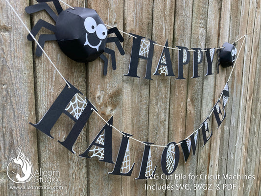 Halloween Cricut SVG 3D Paper Spider Web Banner Bunting Cut File for Decor